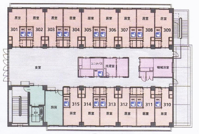 サービス付き高齢者向け住宅の3階フロアマップ